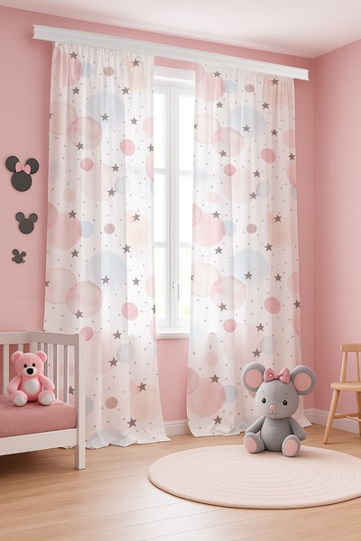 EVPANYA Round Colored Stars Patterned Children's Baby Room Background Curtain (Single Panel Pricing)