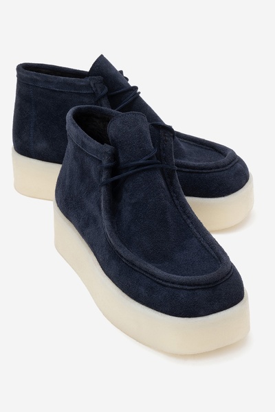 LuviShoes Melia Navy Blue Suede Genuine Leather Women's Ankle Boots