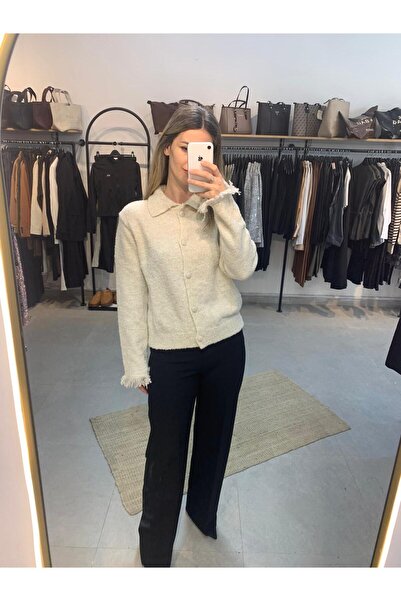 Ecenin Favorileri Ecru Knitwear Women's Cardigan with Tassels on the Sleeves