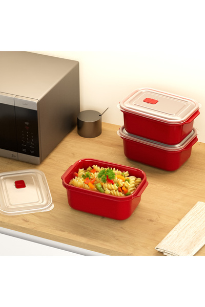 PONÇİK BEBEK 3-Piece Storage Container Red Color 3 Piece Rectangular Set (3 X 2000 ml)