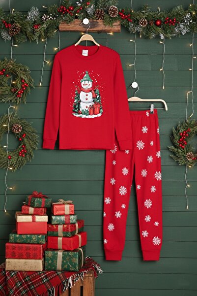 Cansın Mini Red Christmas Themed Long Sleeve Children's Pajama Set 23397
