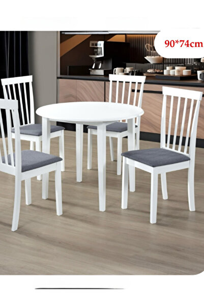 BEC39 Small round dining table set with 4 chairs - durable Malaysian wood