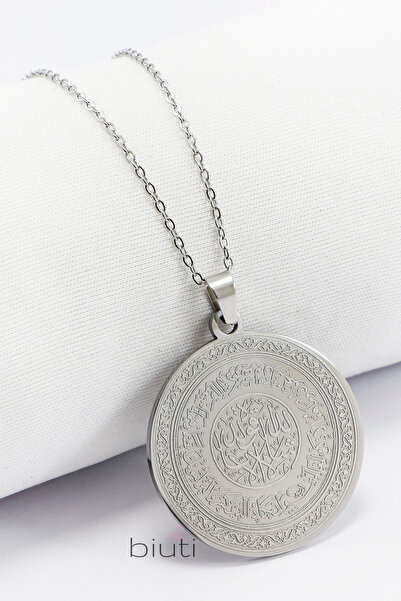 biuti Zarif Gümüş Renkli Kolye Nazar Ayeti ve Felak, Nas, İhlas Sûreleri Laze...