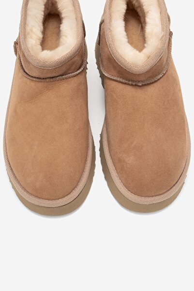 LuviShoes Ary Tan Suede Genuine Leather Fur Platform Sole Women's Mini Boots