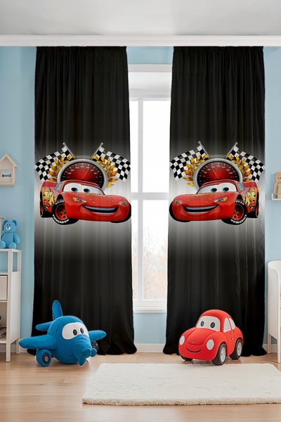 EVPANYA Gray Flag Mcqueen Patterned Children's Baby Room Background Curtain (Single Wing Pricing)