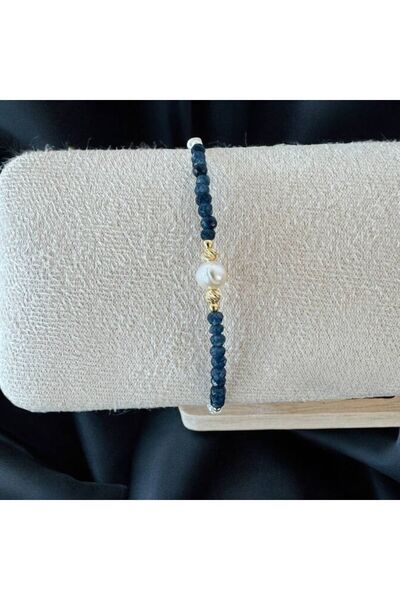 Ezera Indira Women's Bracelet – Sapphire and Pearls, 925 Gold-Plated Silver