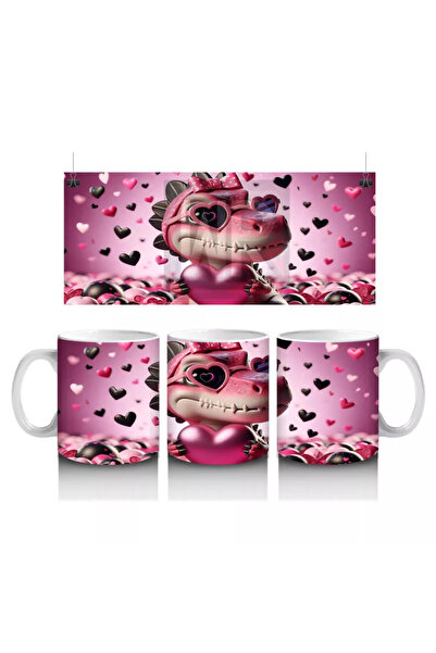 Wisdom Rain ديناصور على شكل قلب مع عيون - كوب قهوة مطبوع