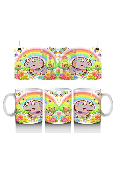 Wisdom Rain Dino and Rainbow Garden Mug Cup That Makes Children Love Milk