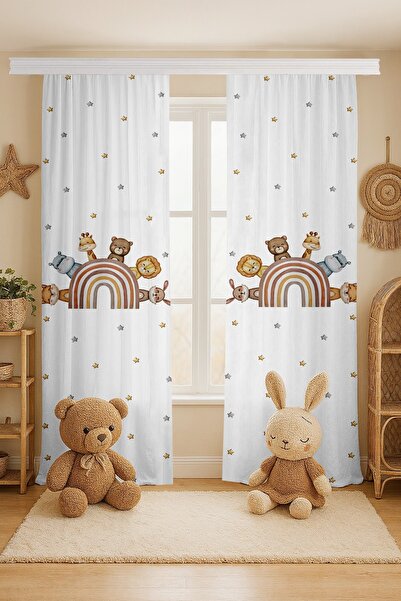 EVPANYA Coffee Rainbow Safari Patterned Children's Baby Room Background Curta...