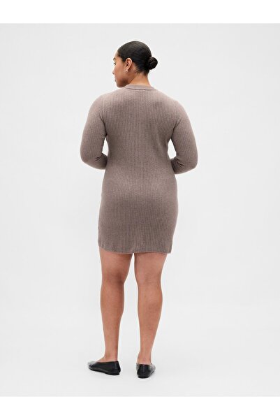 GAP Kadın Açık Kahverengi CashSoft Fitilli Cepli Mini Kazak Elbise