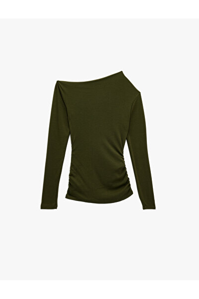 Koton slim fit drapat Tricou cu mânecă lungă cu guler asimetric