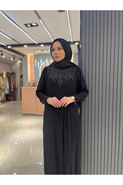 medipek Women's Sandy Stone Detailed Black Hijab Dress