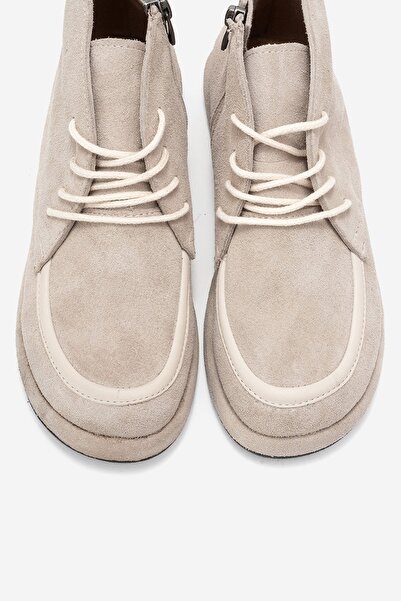 LuviShoes Γυναικεία μποτάκια MARTAS μπεζ σουέντ από γνήσιο δέρμα με κορδόνια με φερμουάρ