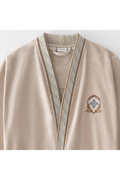 Ecocotton Latifa Men's Bathrobe 100% Organic Cotton Embroidered Beige