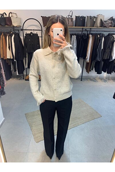 Ecenin Favorileri Ecru Knitwear Women's Cardigan with Tassels on the Sleeves