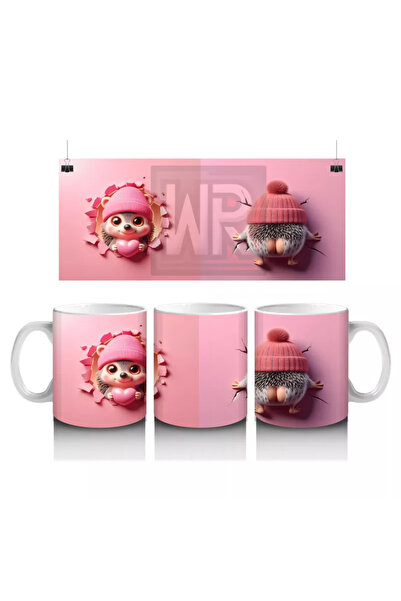 Wisdom Rain Beret Cute Teddy Bear Design on Pink Background - Printed Coffee Mug