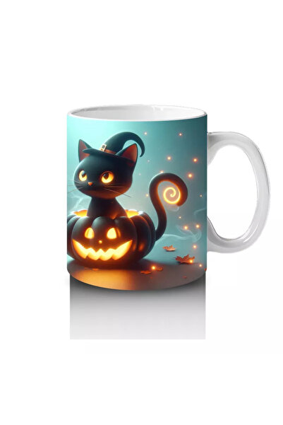 Wisdom Rain Gothic Halloween Printed Mug with Twin Witch Figures and Pumpkins