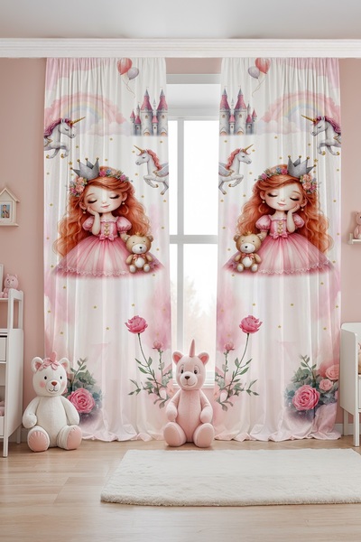 EVPANYA Red Haired Princess Patterned Children's Baby Room Background Curtain...