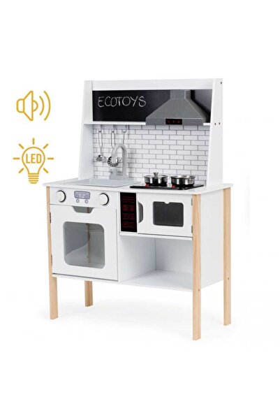 Ecotoys kids kitchen, wood, accessories, sounds and lights, white KID975389