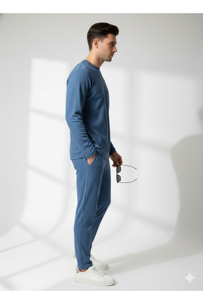 ribana Unisex Crew Neck Embossed Printed Inside Cotton Pocketed Top and Bottom Set