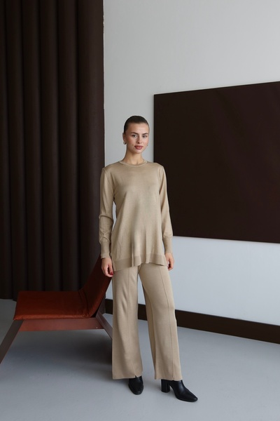 ilmek 25017 Women's Pants Stitching Detailed Premium Knitwear Set Mink