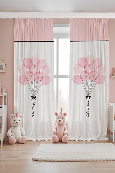 EVPANYA Pink Balloons Patterned Children's Baby Room Background Curtain (Sing...
