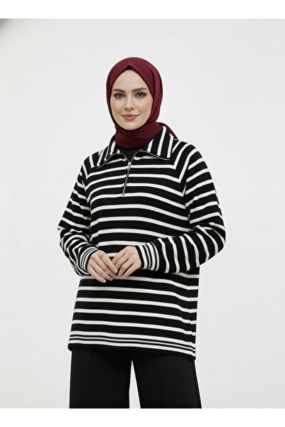 Foremia Metal Zipper Oversized Tunic-Black