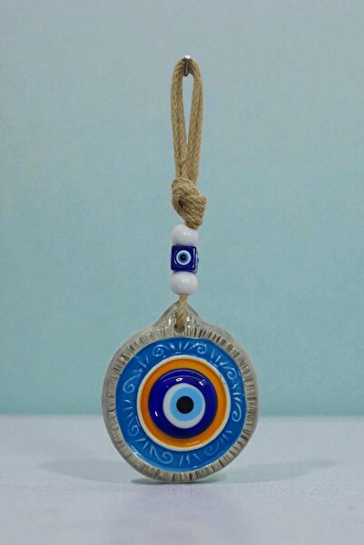 Revard Hediyelik Nazar Boncuklu Seramik, Desenli Yuvarlak Dekoratif Çok Amaçlı Süs Eşya 9,5 x25 cm