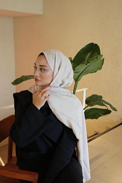 Şalland C Pattern Wool Cashmere Shawl Ivory