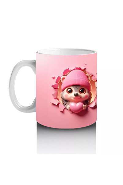 Wisdom Rain Beret Cute Teddy Bear Design on Pink Background - Printed Coffee Mug