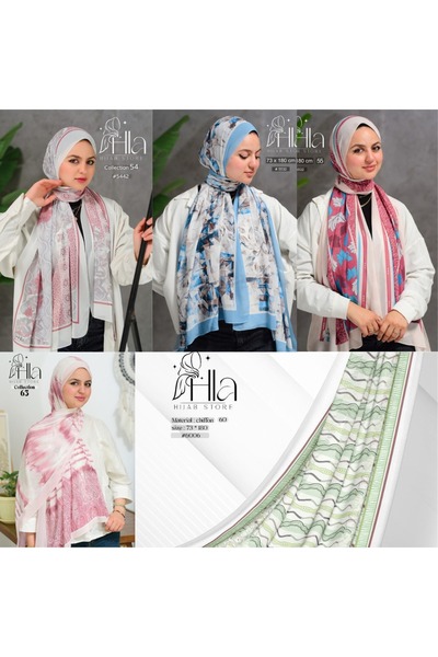 Hala Chiffon scarf with digital print, set of 5 pieces, size 180 x 75