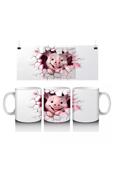 Wisdom Rain خنزير وردي يبتسم على شكل قلب مع تمدد - كوب قهوة مطبوع