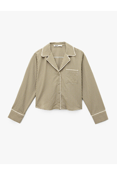 Koton Comfortable Fit Long Sleeve Shirt Collar Crop Plaid Pajama Top