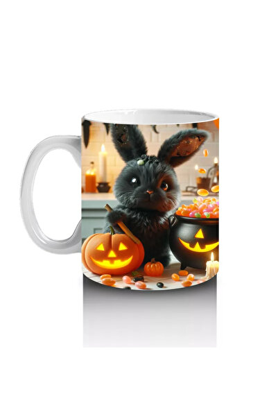 Wisdom Rain Fun Halloween Printed Mug with Scared Cat Figure and Witch Costume