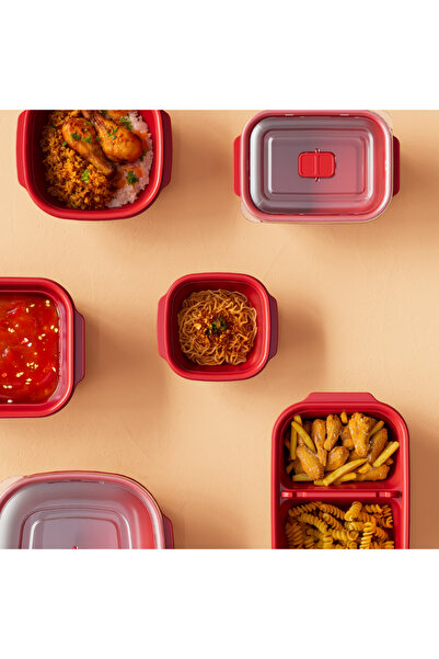 PONÇİK BEBEK 3-Piece Storage Container Red Color 3 Piece Rectangular Set (3 X 1000 ml)