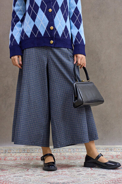 KÜÇÜĞÜM BUTİK Pantaloni în carouri cu pliuri duble în carouri albastre