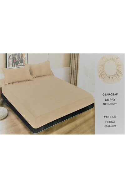 Unicorn Concept Bed cover set with elastic and 2 pillowcases, 180x200 cm, Beige