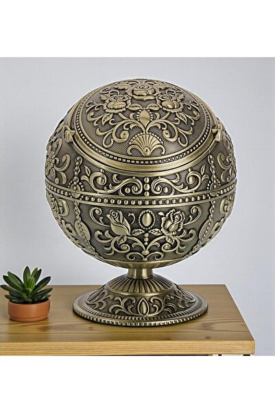 e-life shop Lüks Gül Motifli Metal Top Rüzgar Geçirmez Küllük Tütsülük Çok Fo...