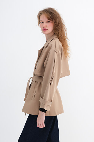 Addax Belted Buttoned Trench Coat Tr9580
