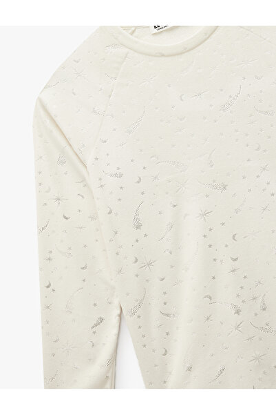 Koton Top de pijama cu mâneci lungi, cu model de stele guler rotund și cu sclipici, cu tematică de Anul Nou