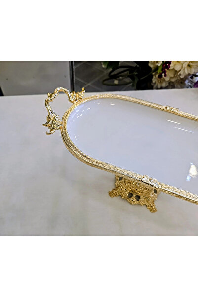 MaviDamla Cast Edge Frame Footed Porcelain Presentation Plate 30*16 Gold