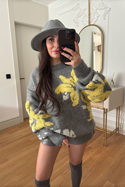 MAGARDE سترة تريكو منقوشة للموسم الجديد قصة فضفاضة - رمادي