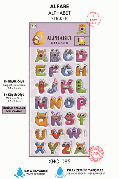 Mielibon Renkli Canavar Alfabe Sticker Seti – Kabartmalı Harf Çıkartmaları