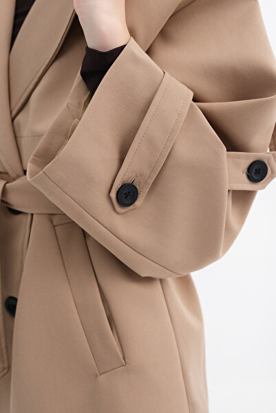 Addax Belted Buttoned Trench Coat Tr9580