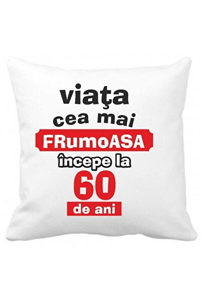 CRD PRINT Personalized pillow 'Life begins at 60', 40x40 cm, polyester, white