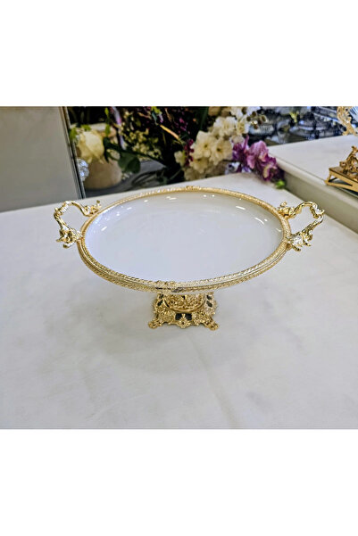 MaviDamla Cast Edge Frame Footed Porcelain Presentation Plate 25 cm Gold