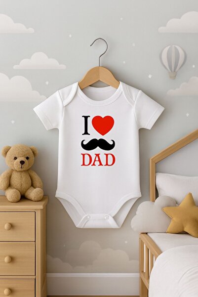 Bebe wini ı Love dad yazılı Kısa kollu Bebek Body Zıbın