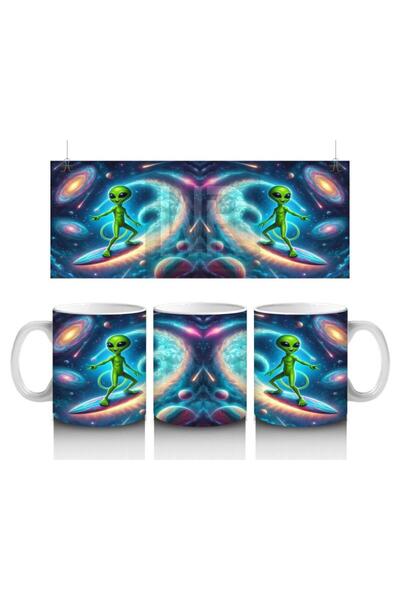 Wisdom Rain Alien Surfing in Space Mug Cup That Makes Children Love Milk