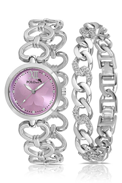 Polo Air Heart Women's Wristwatch Ring Bracelet Combination Silver Lilac Colo...