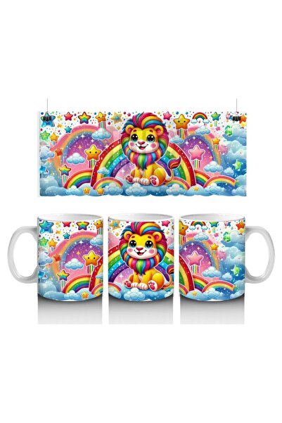 Wisdom Rain Cute Lion Patterned Mug with Rainbow Mane That Makes Children Lov...